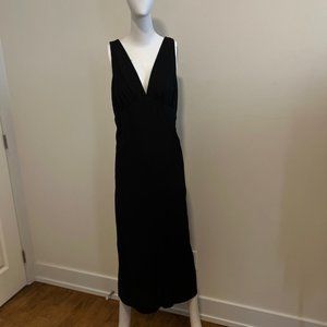 Black Linen Plunge Neckline Summer Dress